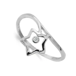 Sortija oro blanco 18k mujer estrella 9mm. calada combinada circonita