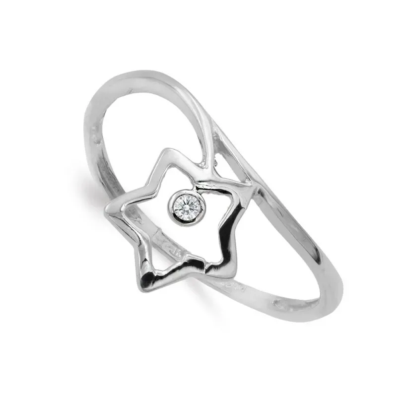 Sortija oro blanco 18k mujer estrella 9mm. calada combinada circonita