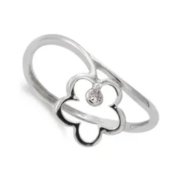 Sortija oro blanco 18k mujer flor calada 10 mm. combinada circonitas