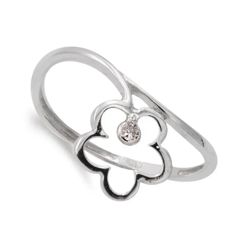 Sortija oro blanco 18k mujer flor calada 10 mm. combinada circonitas