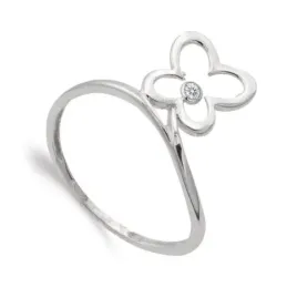 Sortija oro blanco 18k mujer flor calada cuatro hojas 9 mm. combinada