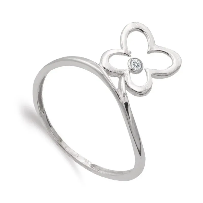 Sortija oro blanco 18k mujer flor calada cuatro hojas 9 mm. combinada