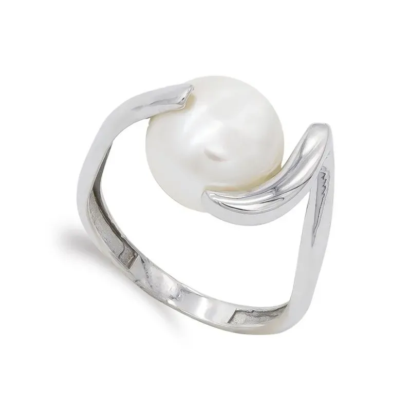Sortija oro blanco 18k mujer perla barroca centro