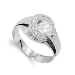 Sortija oro blanco 18k mujer circonitas forma circular calada