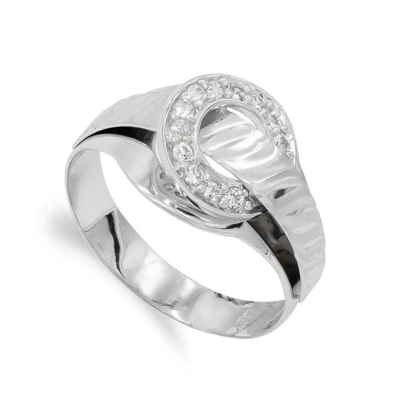 Sortija oro blanco 18k mujer circonitas forma circular calada