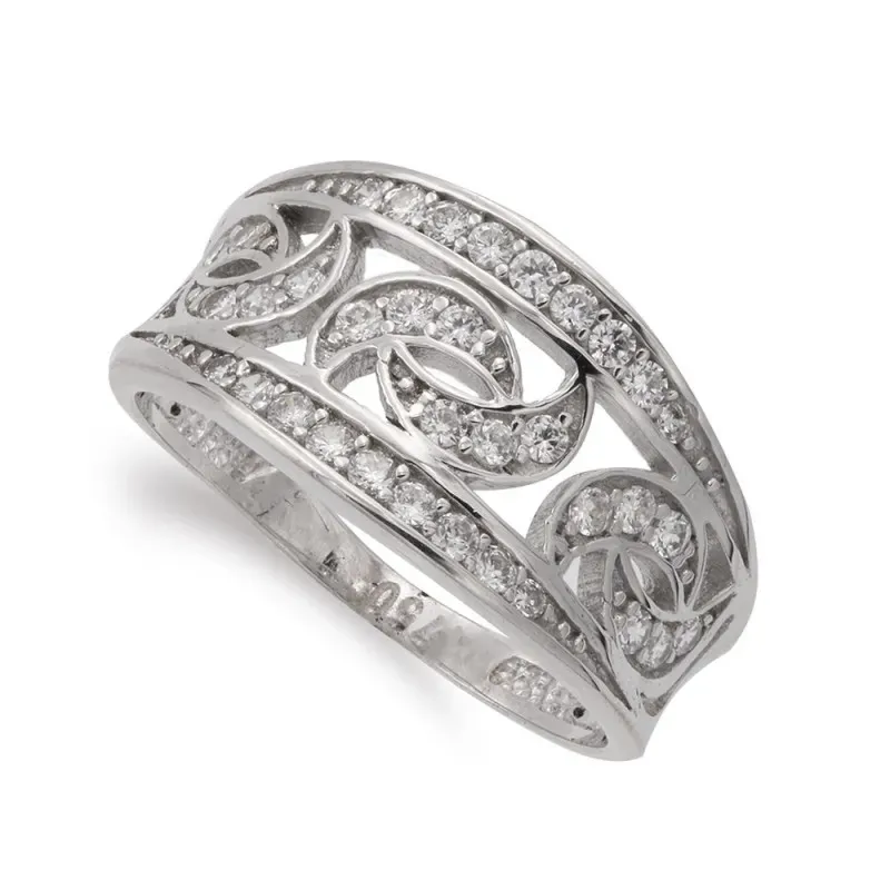 Sortija oro blanco 18k mujer lunas circonitas combinadas bandas calad