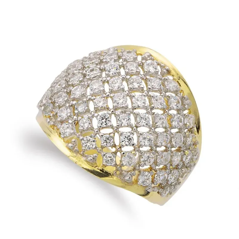 Sortija oro bicolor 18k mujer rombos circonitas