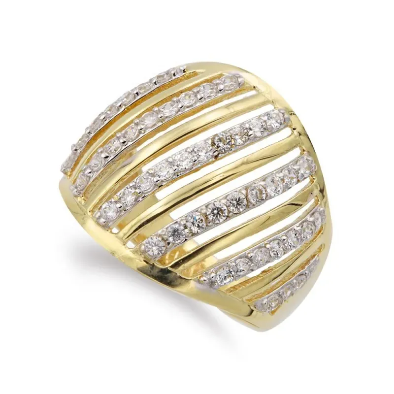 Sortija oro bicolor 18k mujer bandas verticales circonitas combinadas