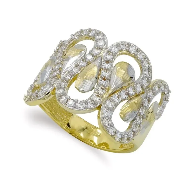 Sortija oro bicolor 18k mujer circonitas formas curvadas combinadas d