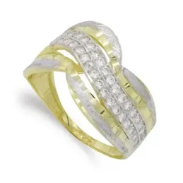 Sortija oro bicolor 18k mujer circonitas bandas combinadas formas