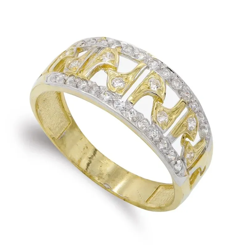 Sortija oro bicolor 18k mujer formas caladas circonitas