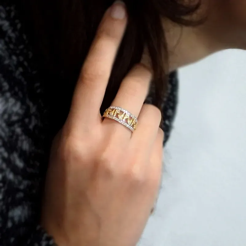 Sortija oro bicolor 18k mujer formas caladas circonitas