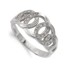Sortija oro blanco 18k mujer circulos calados combinados circonitas