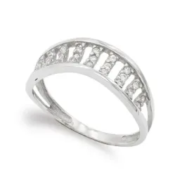 Sortija oro blanco 18k mujer circonitas verticales combinadas caladas