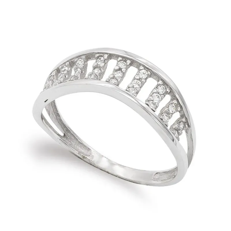 Sortija oro blanco 18k mujer circonitas verticales combinadas caladas