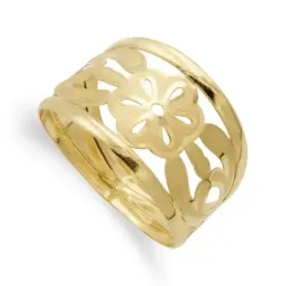 Sortija oro 18k mujer flor calada centro combinada formas mate brillo