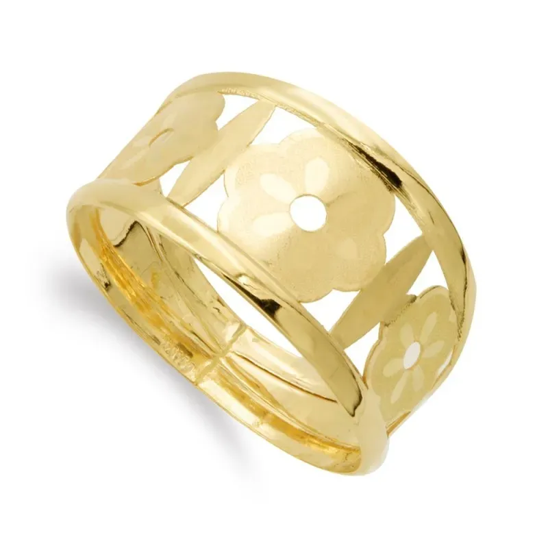 Sortija oro 18k mujer flores caladas combinadas brillo mate
