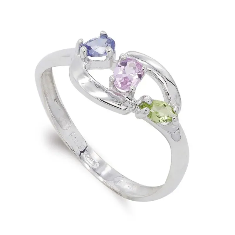 Sortija oro blanco 18k mujer piedras color garras formas caladas