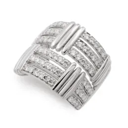 Sortija oro blanco 18k mujer barras horizontales circonitas combinada