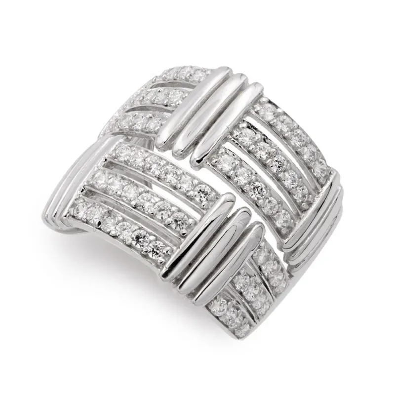 Sortija oro blanco 18k mujer barras horizontales circonitas combinada