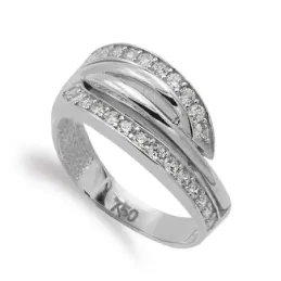 Sortija oro blanco 18k mujer circonitas formas combinadas lisas