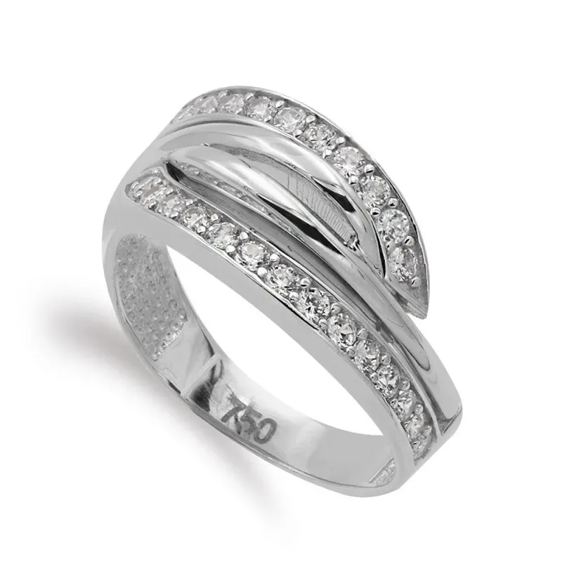 Sortija oro blanco 18k mujer circonitas formas combinadas lisas