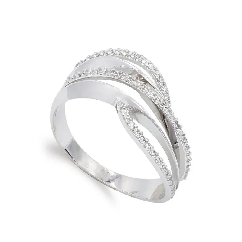 Sortija oro blanco 18k mujer circonitas líneas caladas combinadas lis