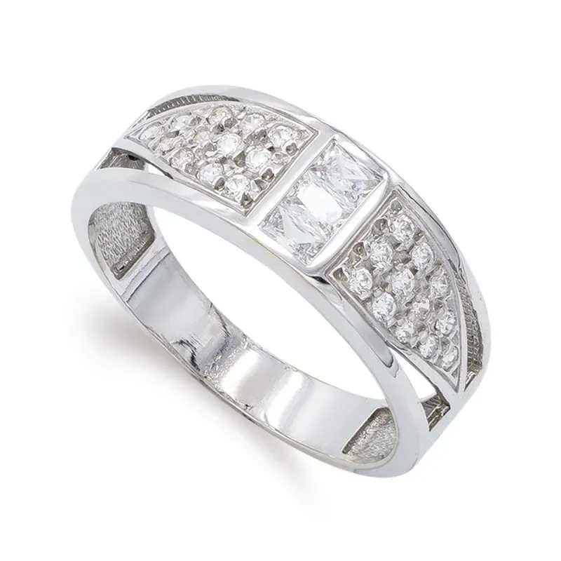 Sortija oro blanco 18k mujer circonitas central laterales combinados