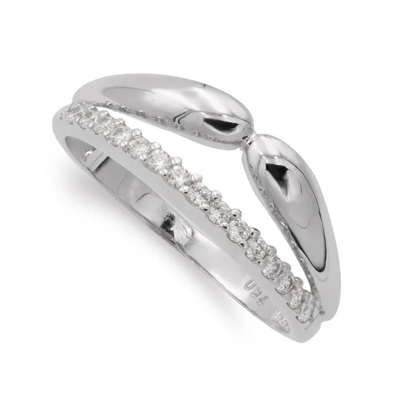 Sortija oro blanco 18k mujer circonitas hilo combinado formas lisas