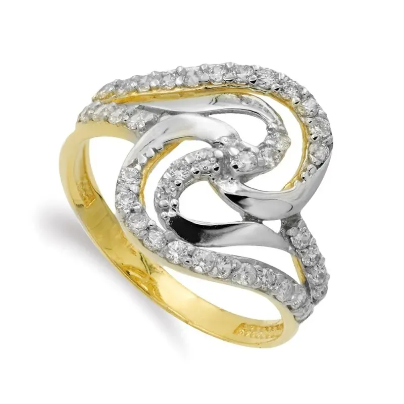 Sortija oro bicolor 18k mujer circonitas formas variadas combinadas c