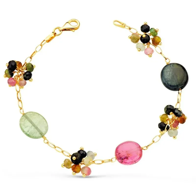 Pulsera oro 18k mujer 18.5 cm. piedras color forzada mosquetón