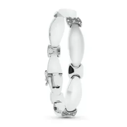 Pulsera oro blanco 18k mujer 19.5 cm. formas ovaladas combinadas bril