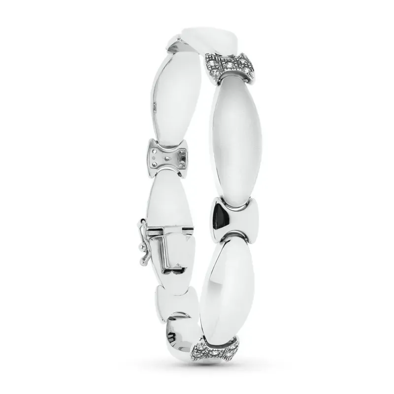 Pulsera oro blanco 18k mujer 19.5 cm. formas ovaladas combinadas bril