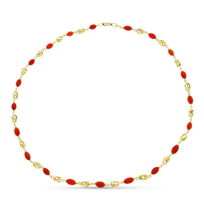 Collar oro 18k mujer 45 cm. jaula coral fino cerdeña mosquetón