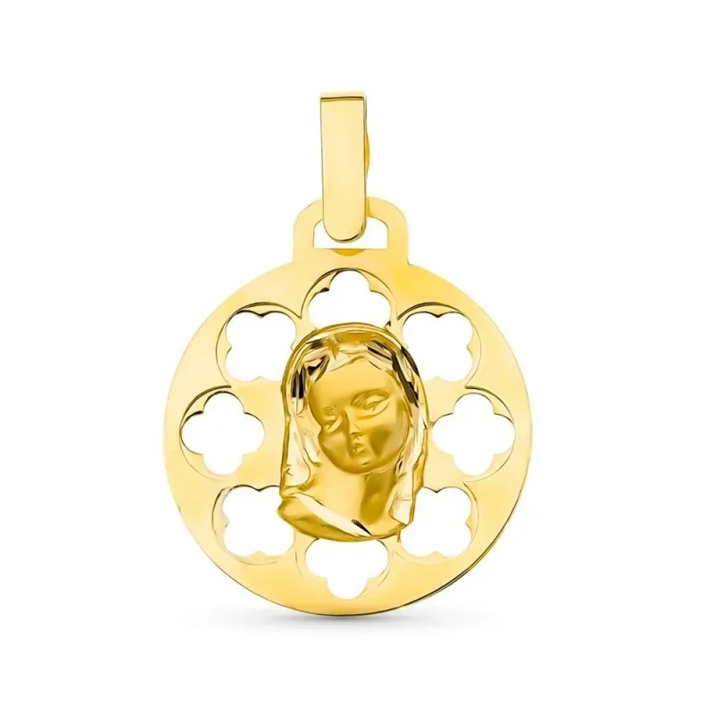 Medalla oro 18k Virgen Niña 18 mm. calada