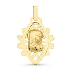 Medalla oro 18k Virgen Niña 24 mm. forma ovalada calada