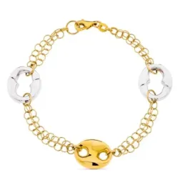 Pulsera oro bicolor 18k mujer nudo barco mosquetón