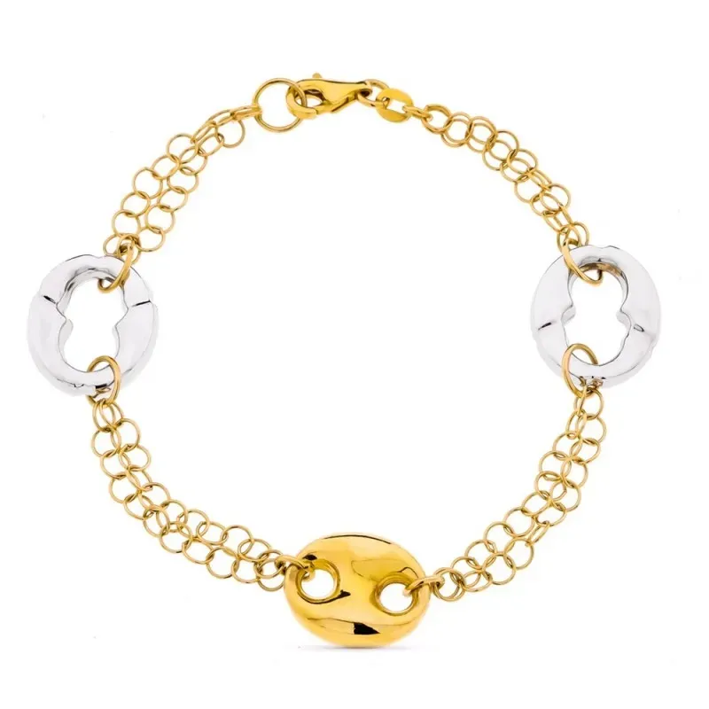 Pulsera oro bicolor 18k mujer nudo barco mosquetón
