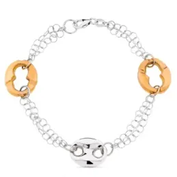 Pulsera oro bicolor 18k mujer nudo barco rosa combinado mosquetón