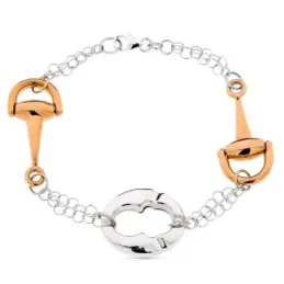 Pulsera oro bicolor 18k mujer 19.5 cm. estribos rosa combinados nudo