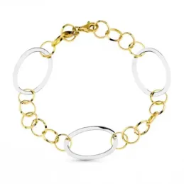 Pulsera oro bicolor 18k mujer 18.5 cm. rolo combinada eslabones ovala