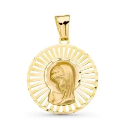 Medalla oro 18k Virgen Niña 22 mm. redonda calada