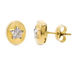 Pendientes oro 18k ovalados 9 mm. estrella centro