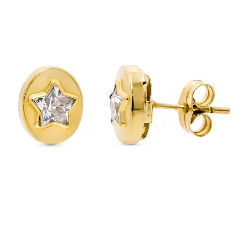 Pendientes oro 18k ovalados 9 mm. estrella centro