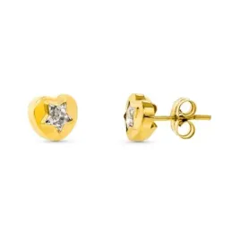 Pendientes oro 18k corazón 8 mm. circonitas