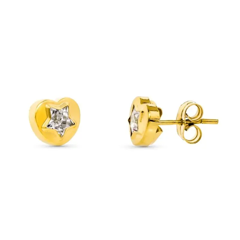 Pendientes oro 18k corazón 8 mm. circonitas
