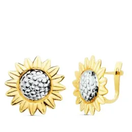 Pendientes oro bicolor 18k girasol 18 mm. cierre catalán