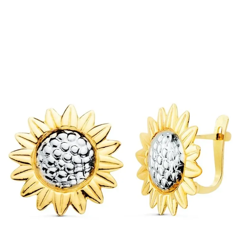 Pendientes oro bicolor 18k girasol 18 mm. cierre catalán