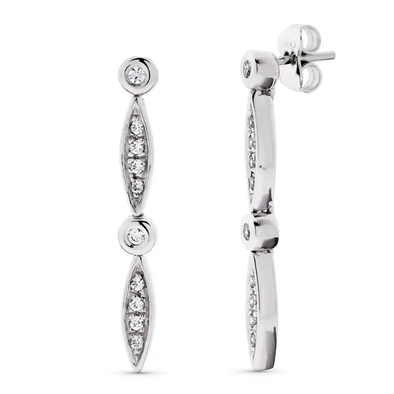 Pendientes oro blanco 18k mujer largos 30 mm. circonitas combinadas f