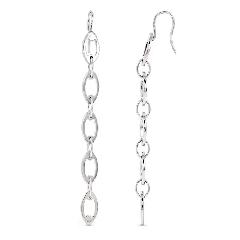 Pendientes oro blanco 18k mujer 64 mm. largos eslabones gancho